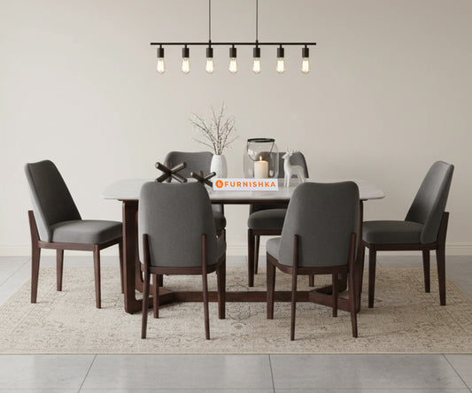 Vetra 6 Seater Dining Sets Compact with White Engineered Marble Top