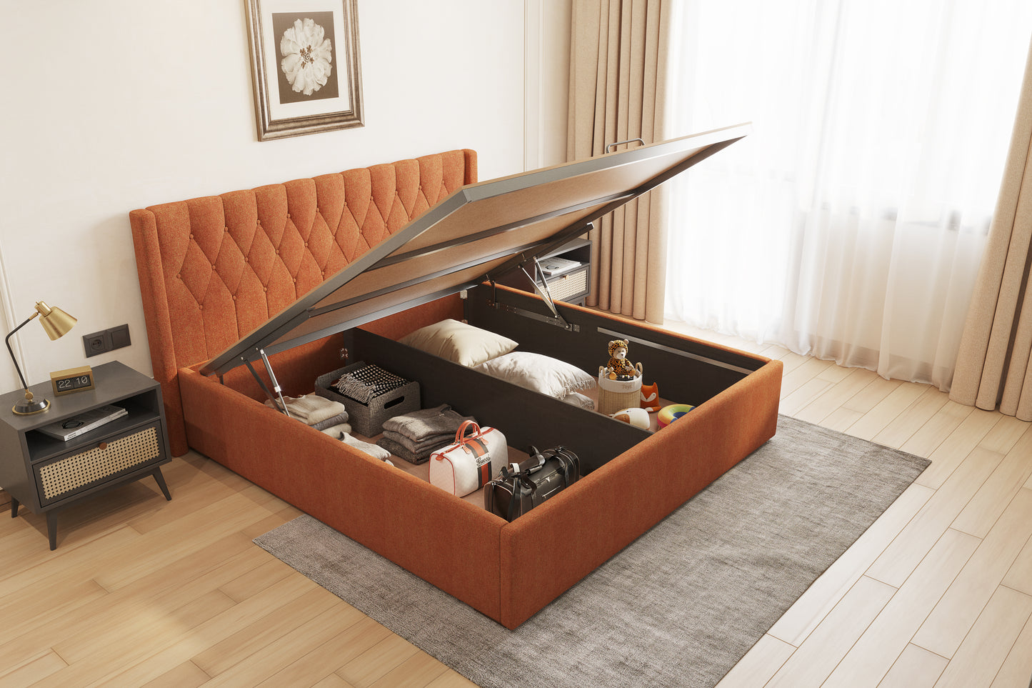 Samawi Bed (Fully Upholstered) 50+ colour options - King Size - Furnishka 