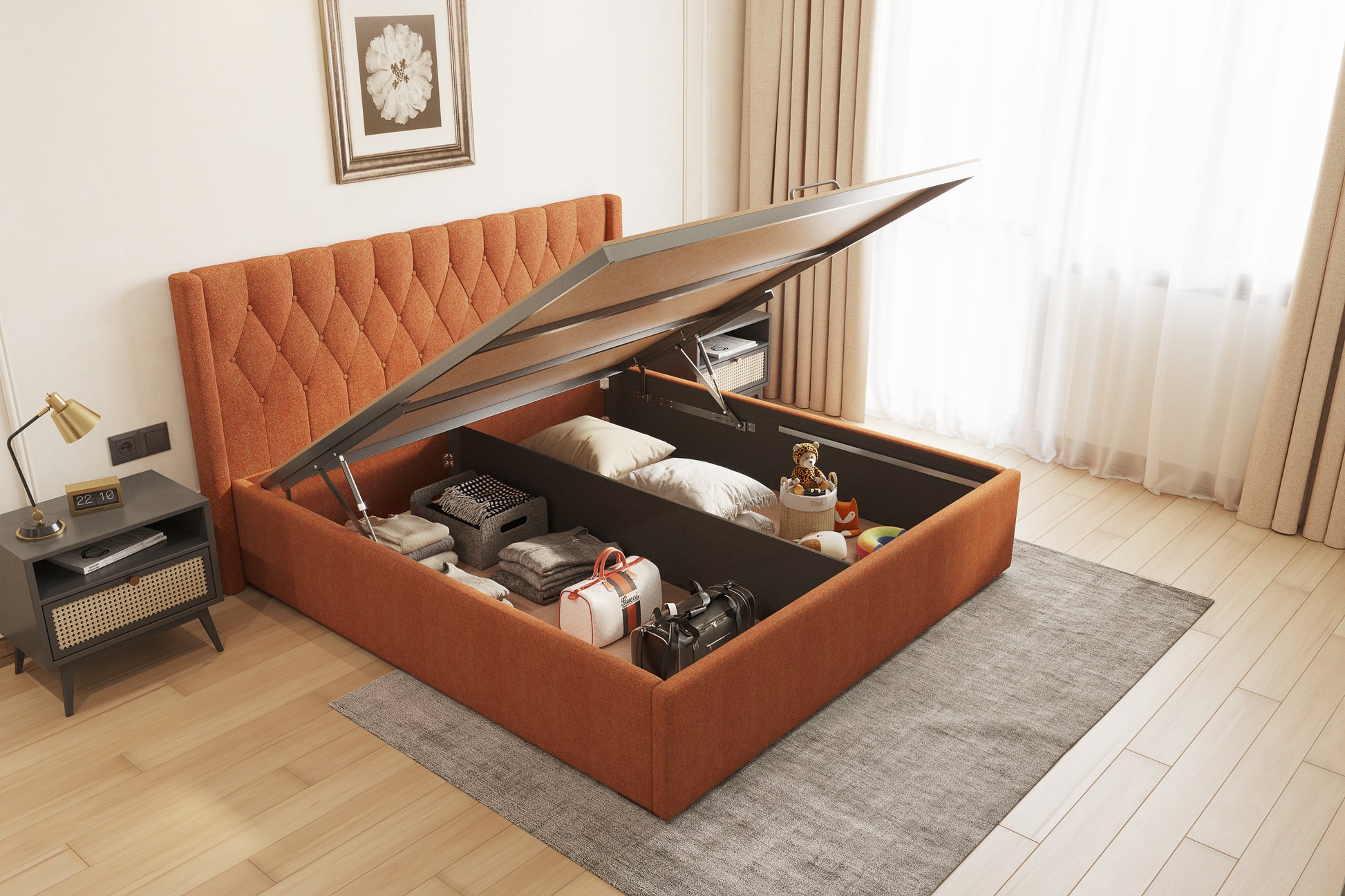 Samawi Bed (Fully Upholstered) 50+ colour options - King Size - Furnishka 