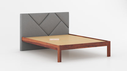 Agatha Sheesham Wood bed with Upholstered headboard Non Storage Queen Size