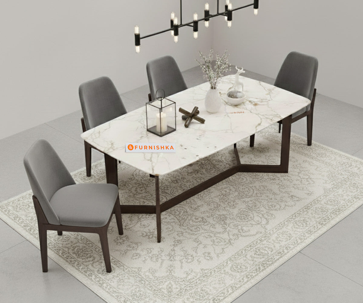 Vetra 4 Seater Dining Sets with Rosalia Gold Engineered Marble Top