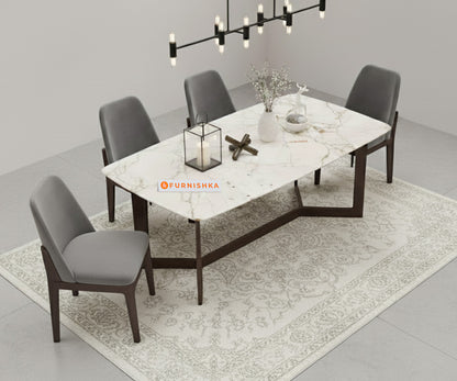 Vetra 4 Seater Dining Sets with Rosalia Gold Engineered Marble Top