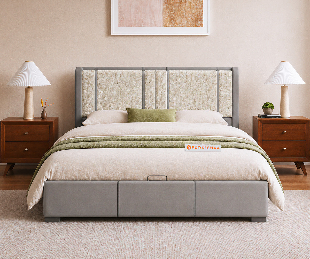 Vero King Hydraulic Upholstered Bed in Infinity Grey and Bone White