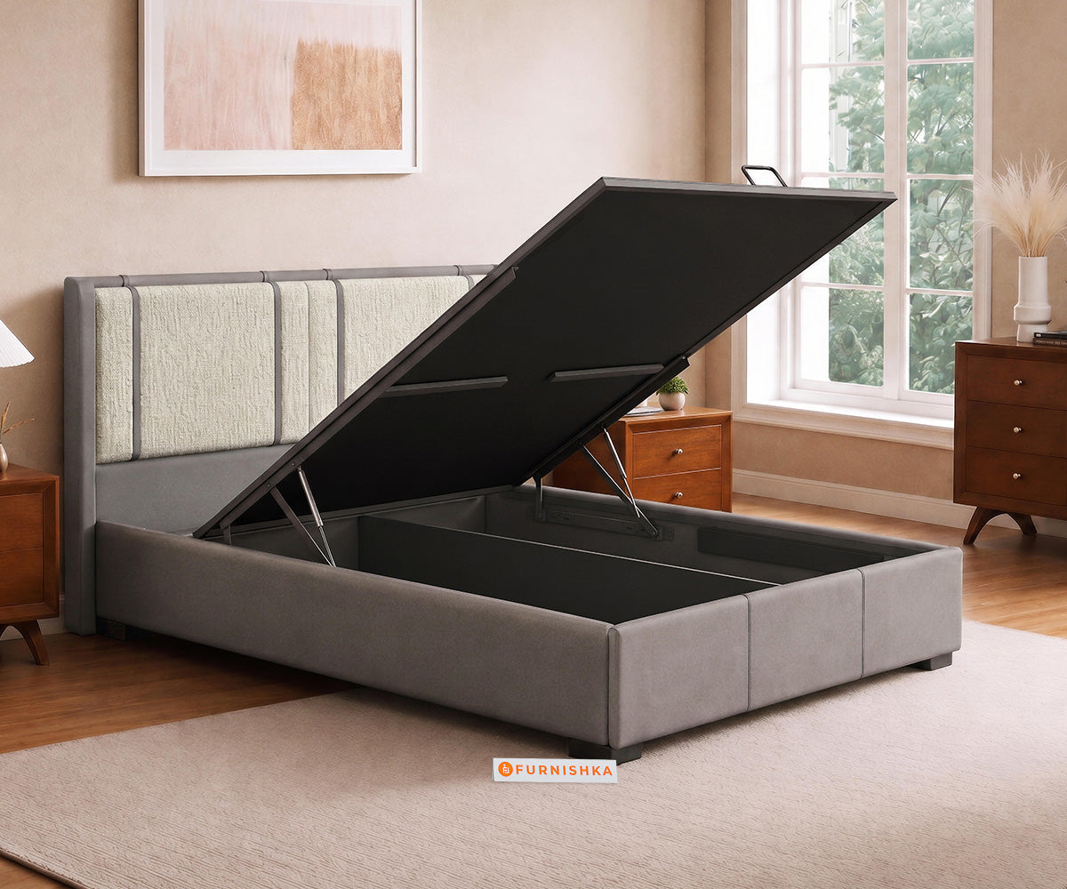 Vero King Hydraulic Upholstered Bed in Infinity Grey and Bone White