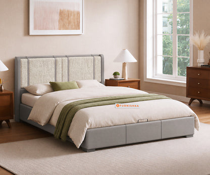 Vero King Hydraulic Upholstered Bed in Infinity Grey and Bone White