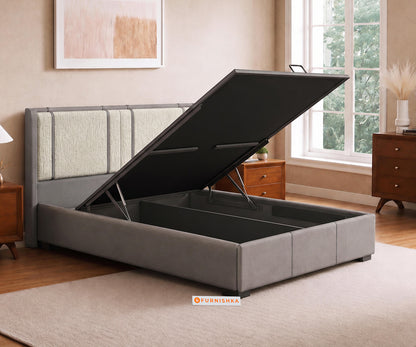 Vero Queen Hydraulic Upholstered Bed in Infinity Grey and Bone White