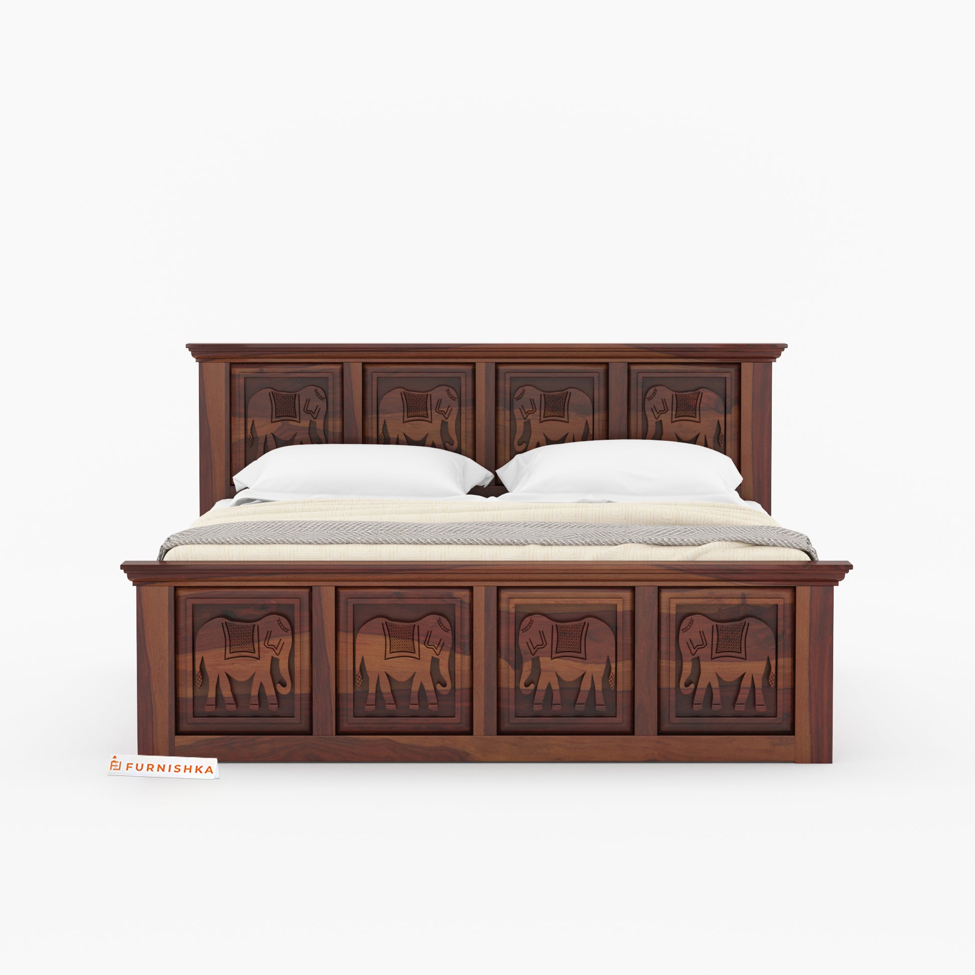 Hathi Sheesham Wood Bed Hydraulic Storage - Queen Size - Furnishka 