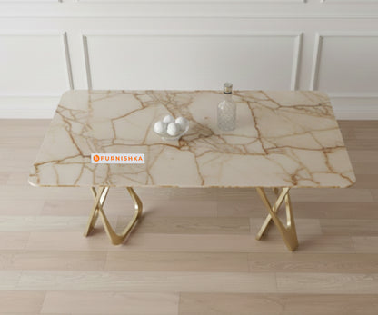 Dolce 4 Seater Dining Sets with Rosalia Gold Sandwich Engineering Marble Top Gold Finish