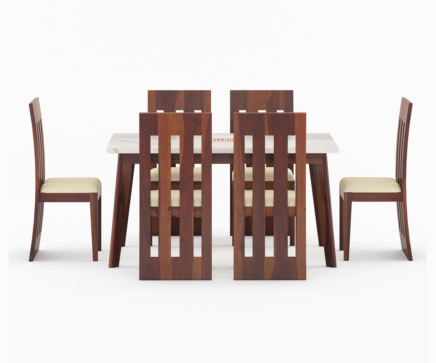 Vedha 6 Seater Indian Marble Top Dining Table with Sheesham Wood Legs