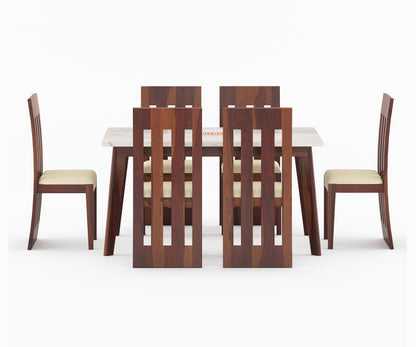 Vedha 6 Seater Indian Marble Top Dining Table with Sheesham Wood Legs