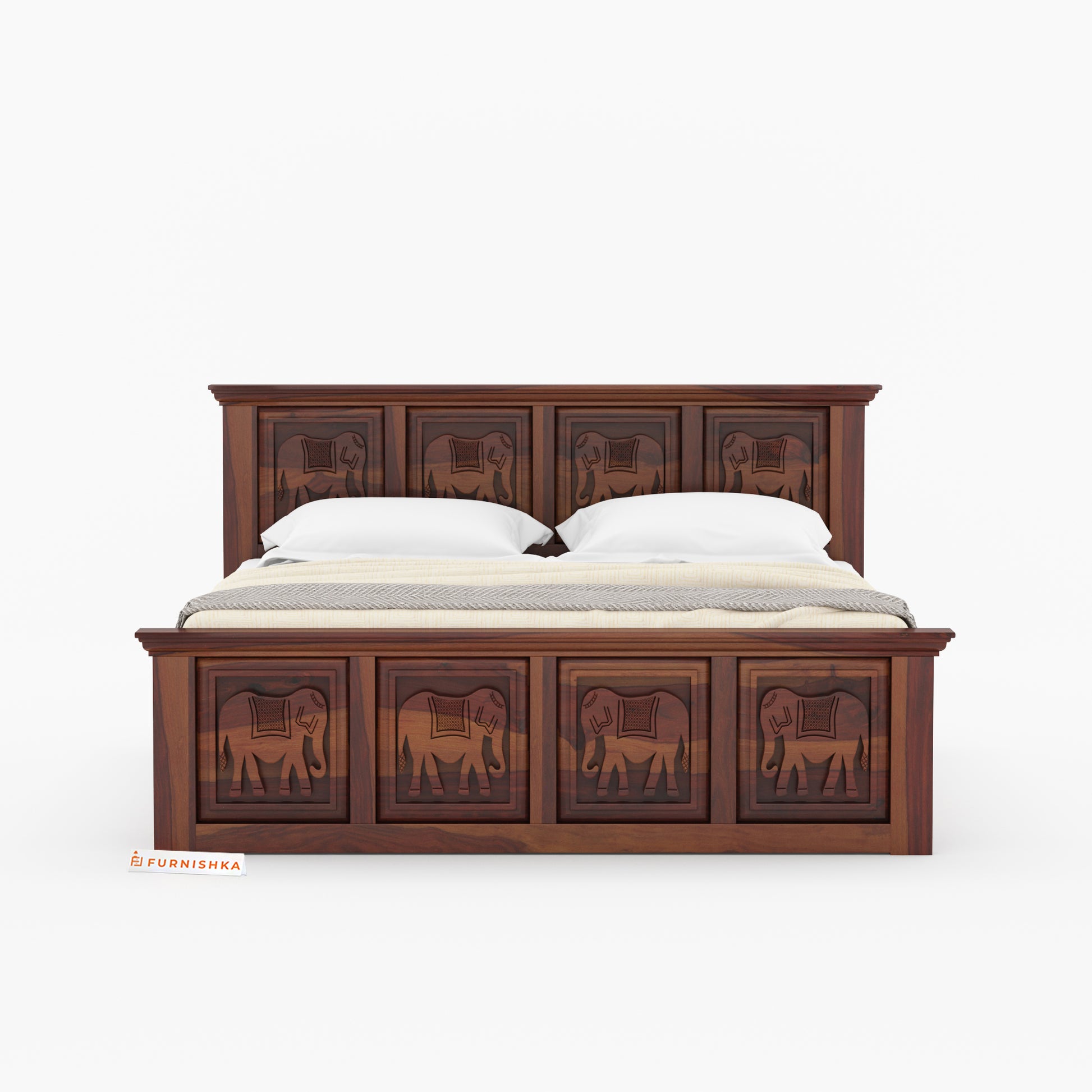 Hathi Sheesham Wood Bed Non Storage - Queen Size - Furnishka 
