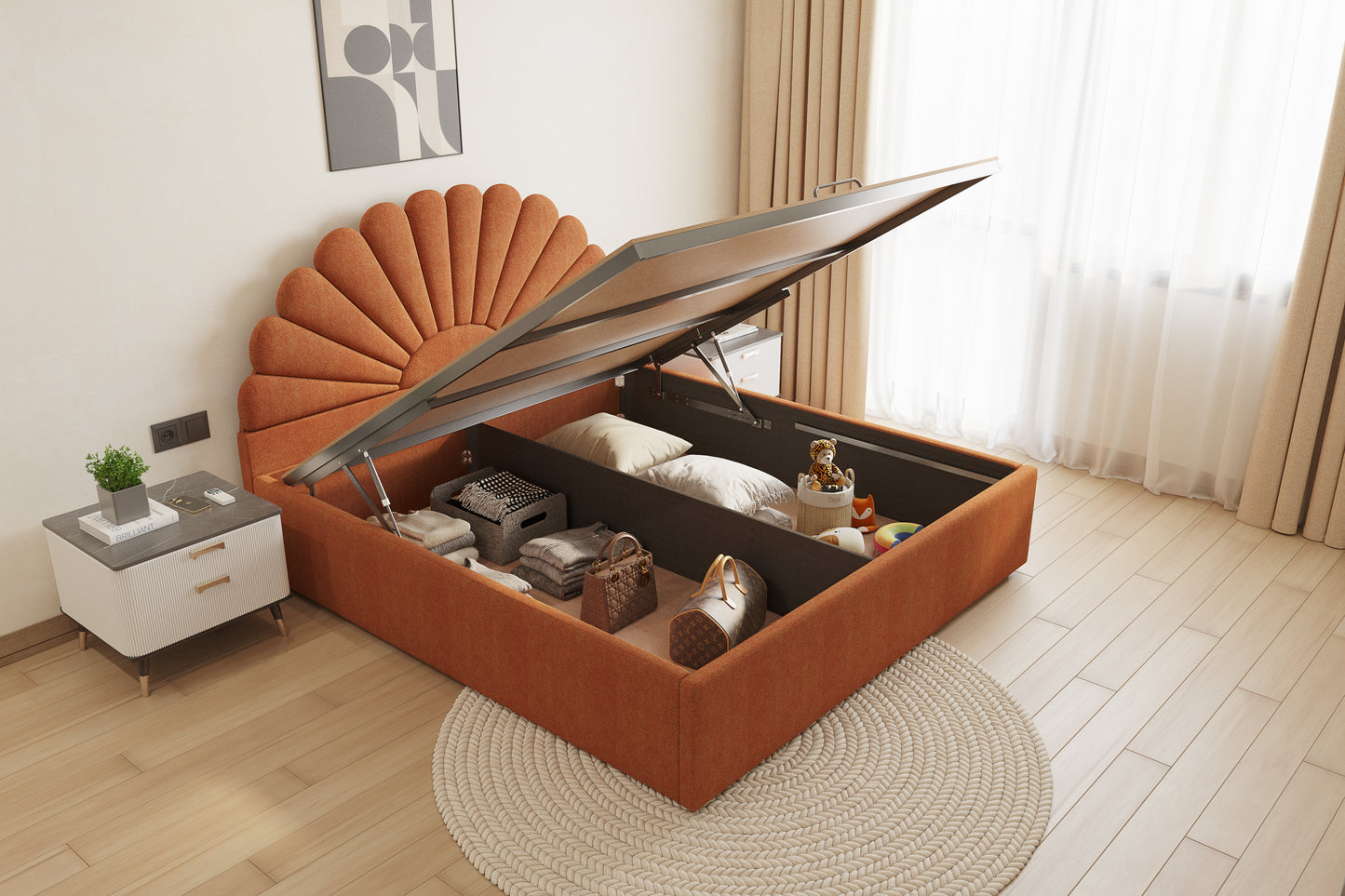 Satin Bed (Fully Upholstered) 50+ colour options - Queen Size - Furnishka 