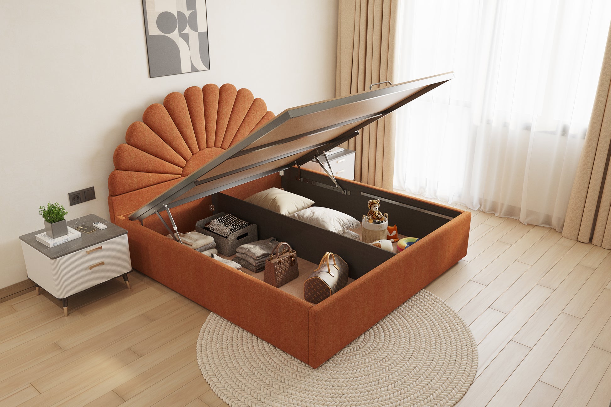 Satin Bed (Fully Upholstered) 50+ colour options - Queen Size - Furnishka 