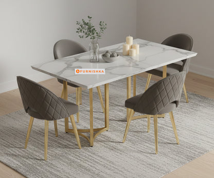 Nexus 4 Seater Dining Sets with Quartz Marble Top Gold Finish