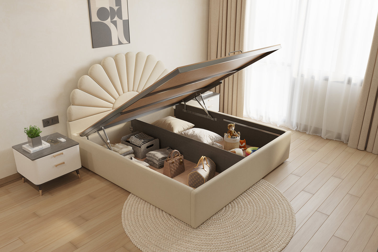 Satin Bed (Fully Upholstered) 50+ colour options - Queen Size - Furnishka 