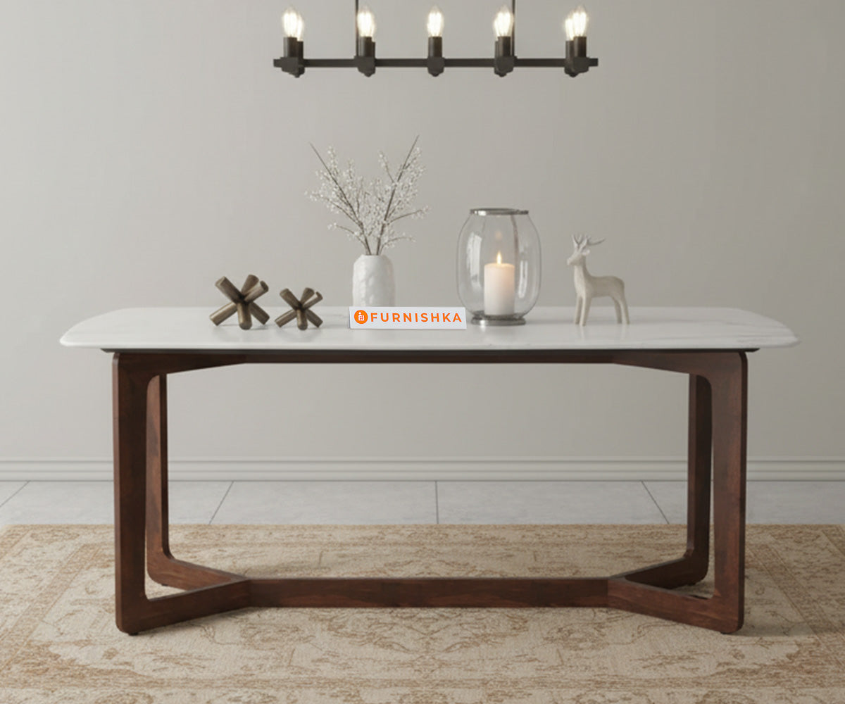 Vetra 6 Seater Dining Sets Compact with White Engineered Marble Top