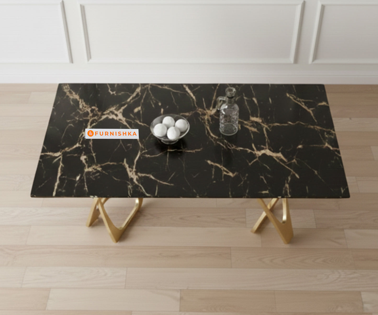 Dolce 6 Seater Compact Dining Sets with Black Engineered Marble Top