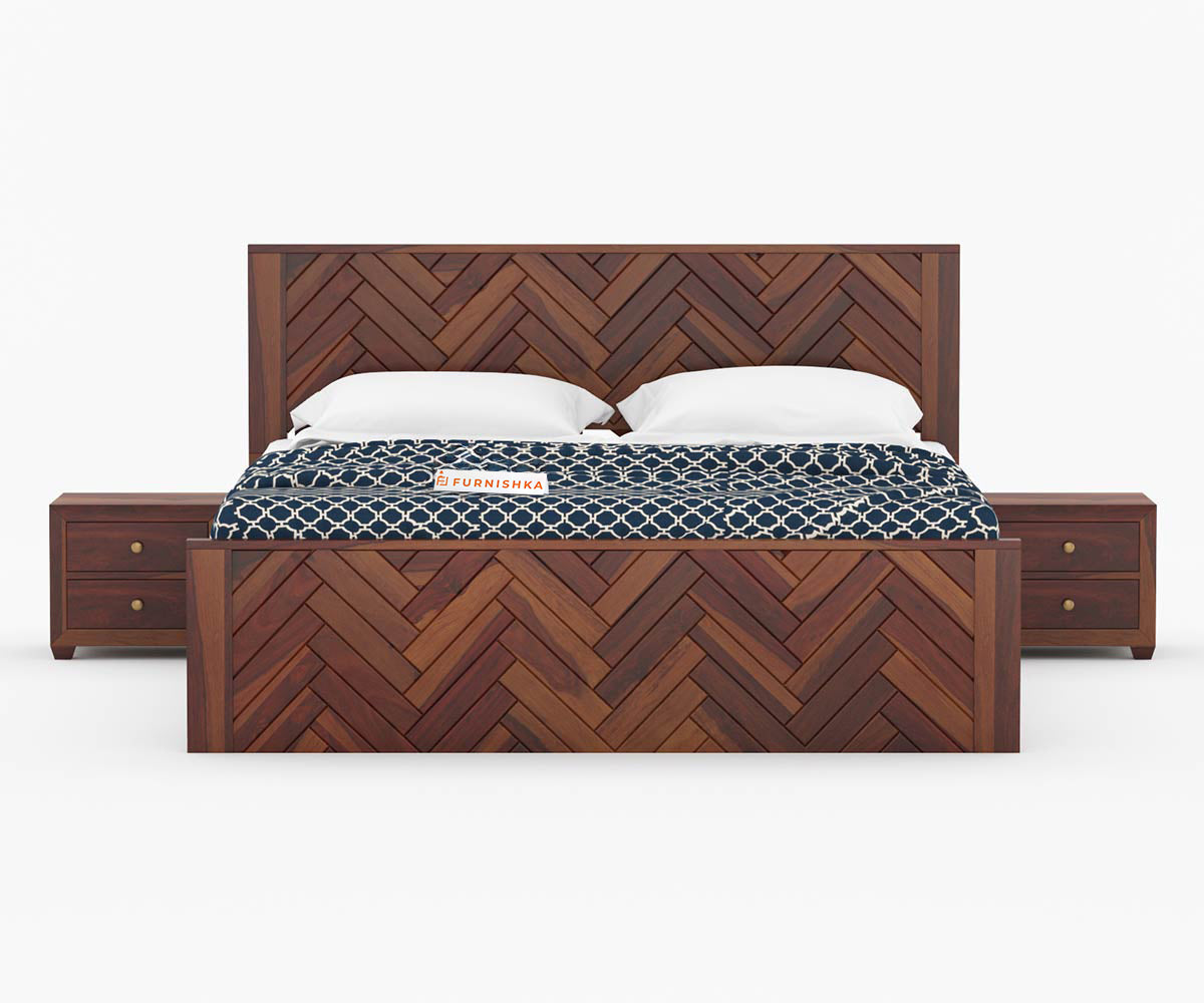 Myra Sheesham Wood Bed Non Storage - Queen Size - Furnishka 