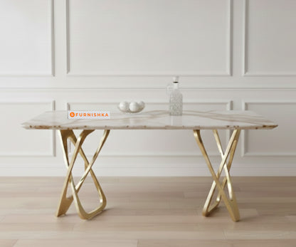 Dolce 4 Seater Dining Sets with Rosalia Gold Sandwich Engineering Marble Top Gold Finish
