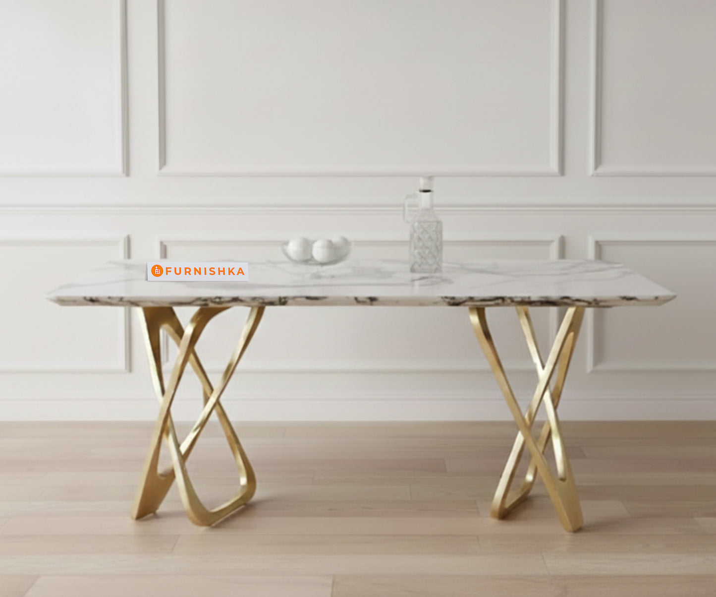 Dolce 6 Seater Dining Sets with Quartz Marble Top -  in Gold Finish