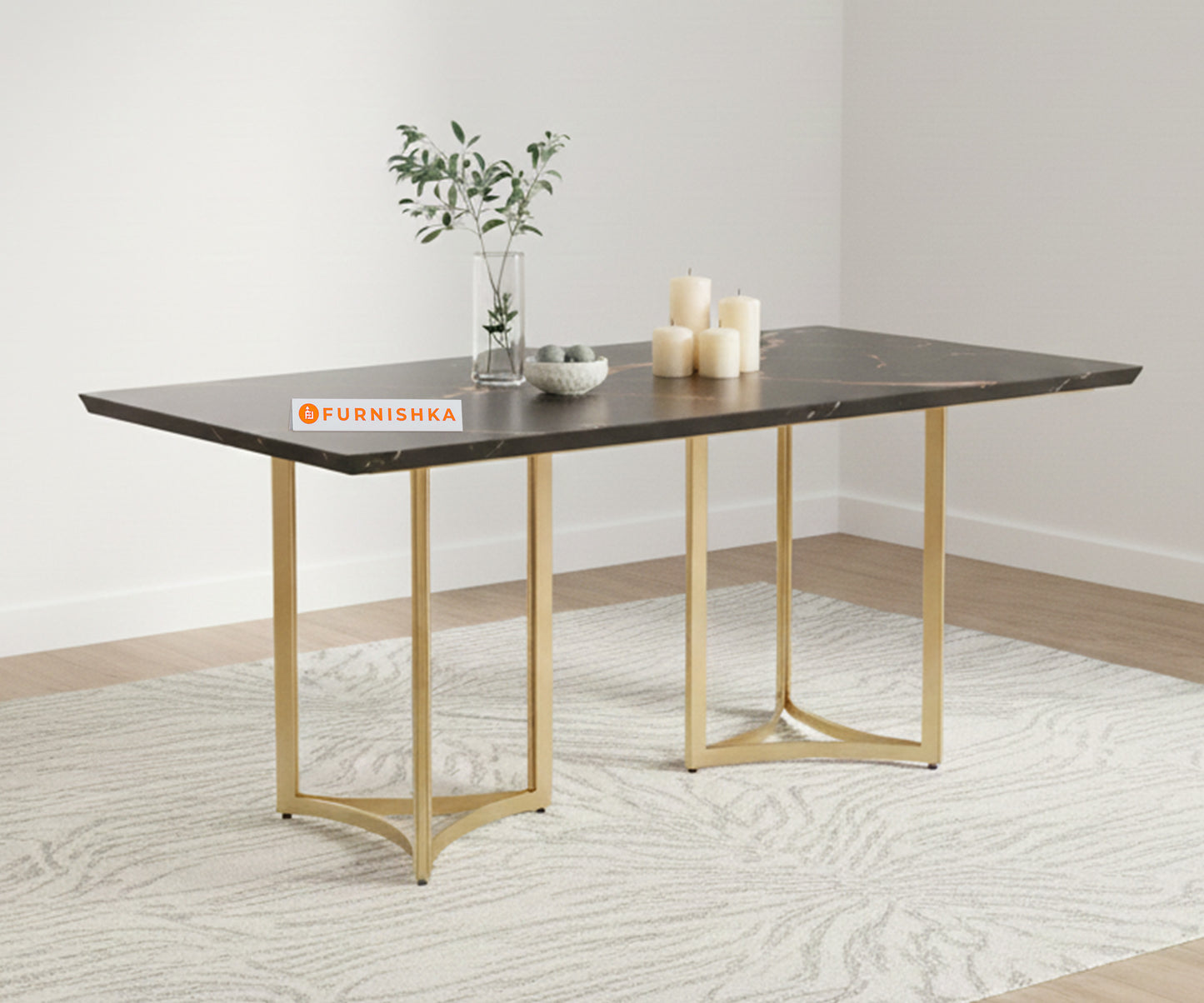 Nexus 4 Seater Dining Sets with Black Engineered Marble Top