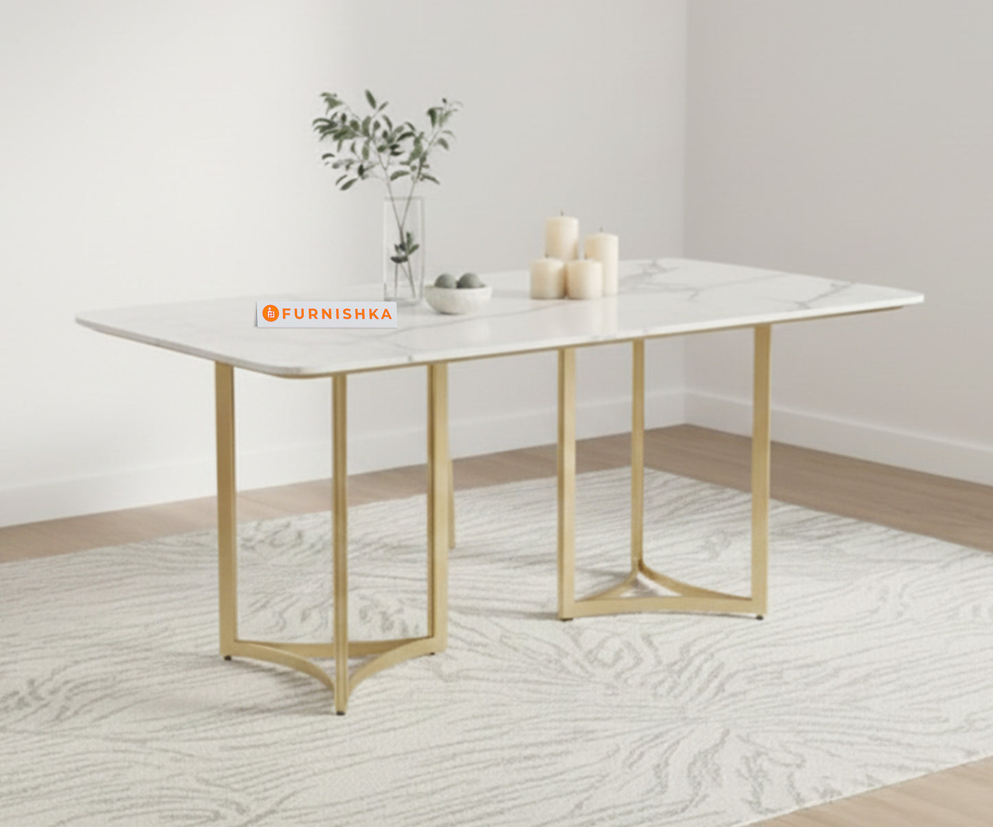 Nexus 4 Seater Dining Sets with Quartz Marble Top Gold Finish