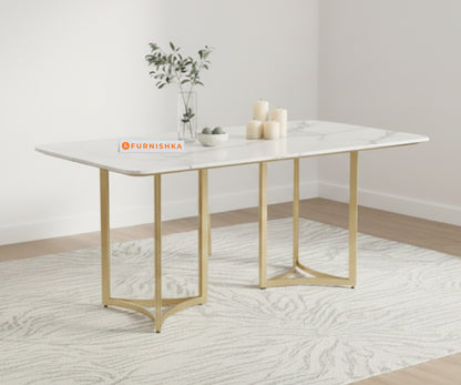 Nexus 4 Seater Dining Sets with Quartz Marble Top Gold Finish
