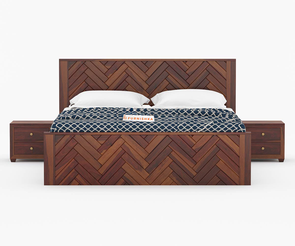 Myra Sheesham Wood Bed Hydraulic Storage - Queen Size - Furnishka 