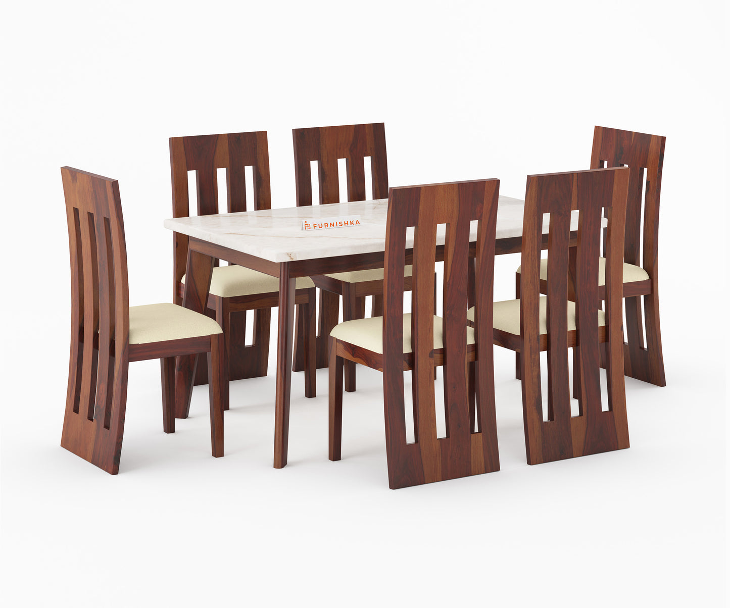 Vedha 6 Seater Indian Marble Top Dining Table with Sheesham Wood Legs