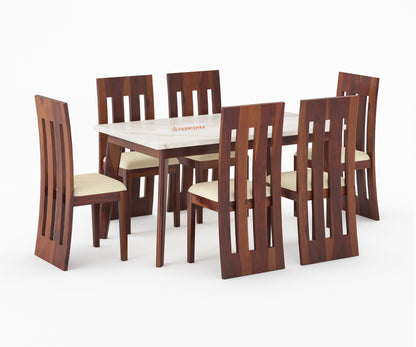 Vedha 6 Seater Indian Marble Top Dining Table with Sheesham Wood Legs