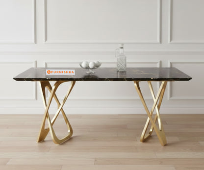 Dolce 6 Seater Compact Dining Sets with Black Engineered Marble Top