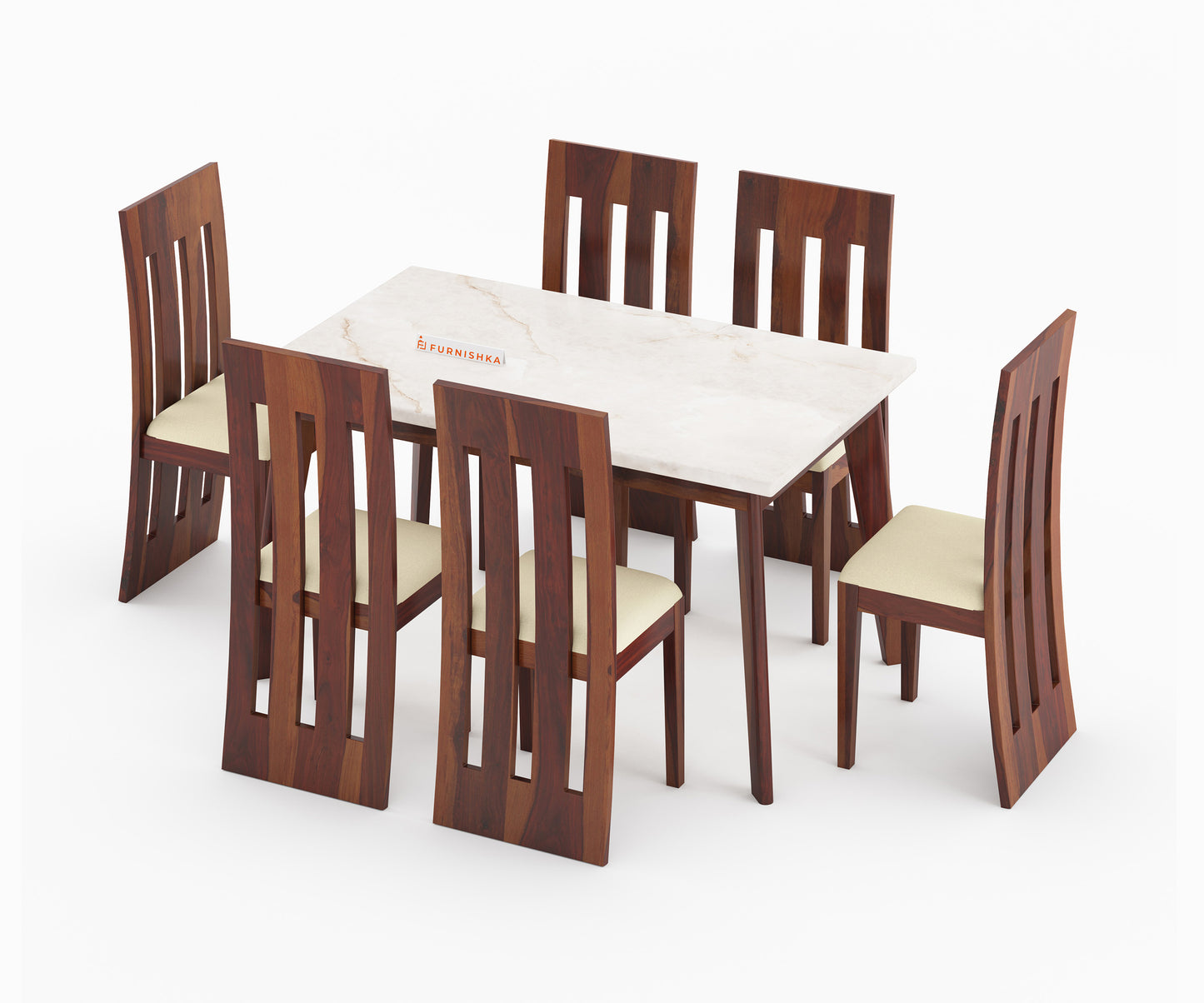 Vedha 6 Seater Indian Marble Top Dining Table with Sheesham Wood Legs