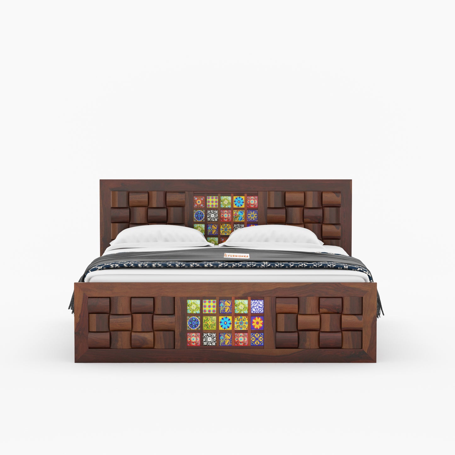 Josy Sheesham Wood Bed Non Storage - Queen Size - Furnishka 