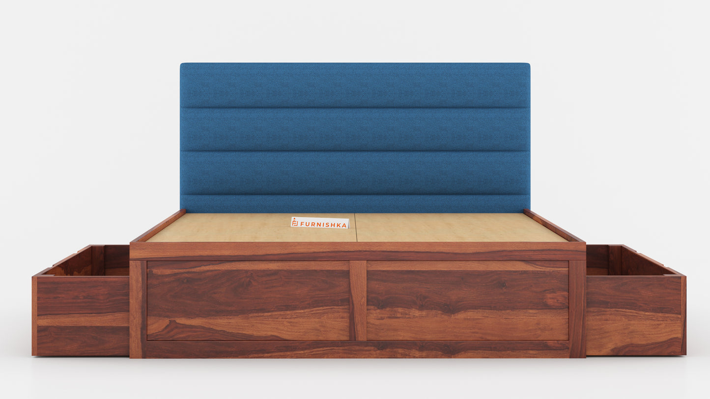 Niva Sheesham Wood bed with Upholstered headboard Drawer Storge Queen Size