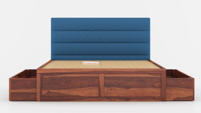 Niva Sheesham Wood bed with Upholstered headboard Drawer Storge Queen Size