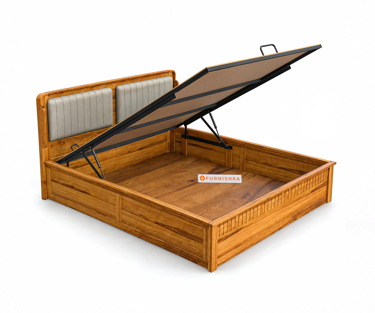 Eterno Teak Wood Hydraulic Bed King Size