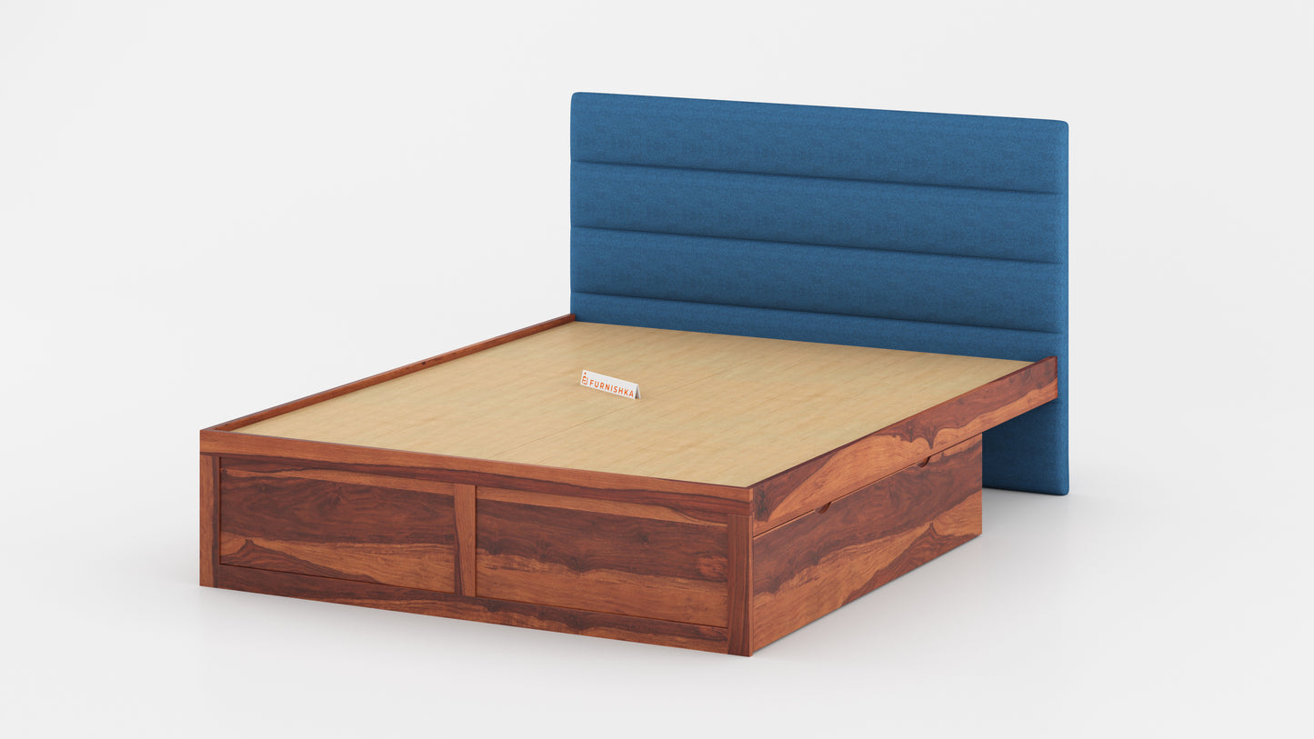 Niva Sheesham Wood bed with Upholstered headboard Drawer Storge Queen Size