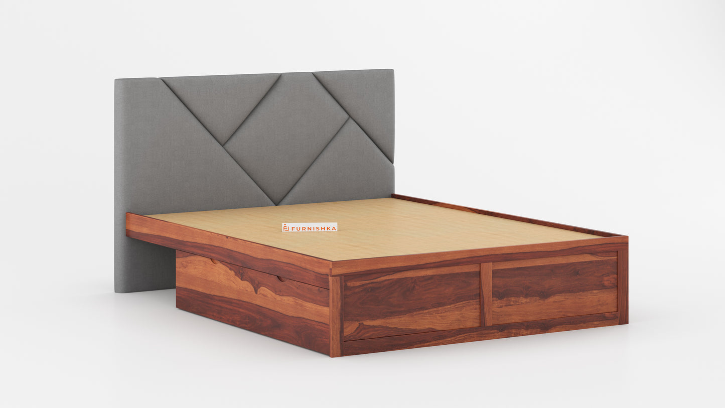 Agatha Sheesham Wood bed with Upholstered headboard Drawer Storge King Size