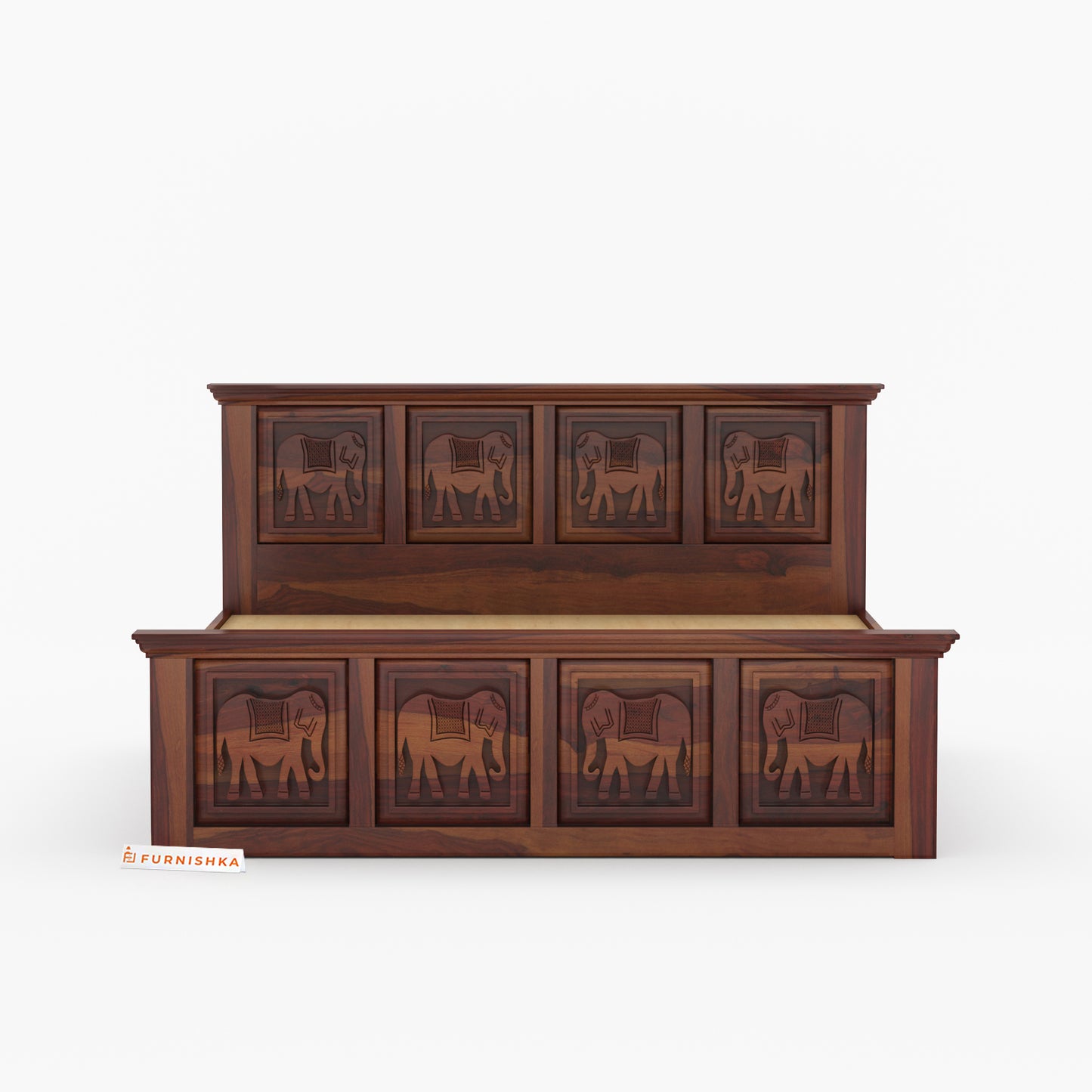 Hathi Sheesham Wood Bed Hydraulic Storage - King Size - Furnishka 