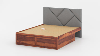 Agatha Sheesham Wood bed with Upholstered headboard Drawer Storge King Size
