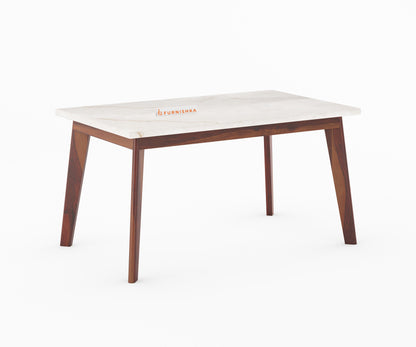Vedha 6 Seater Indian Marble Top Dining Table with Sheesham Wood Legs