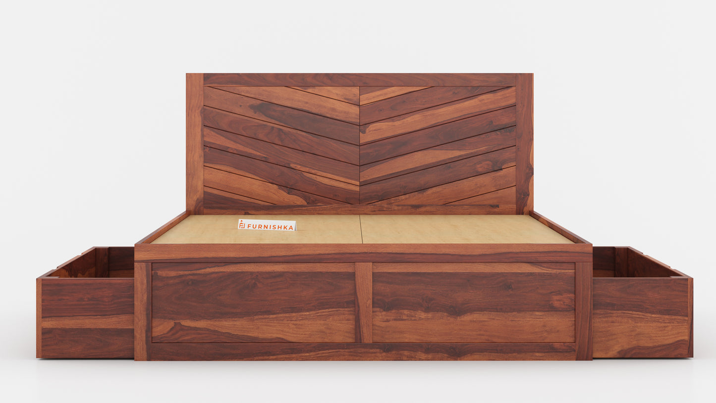 Chevora Drawer Bed in Sheesham - Queen Size
