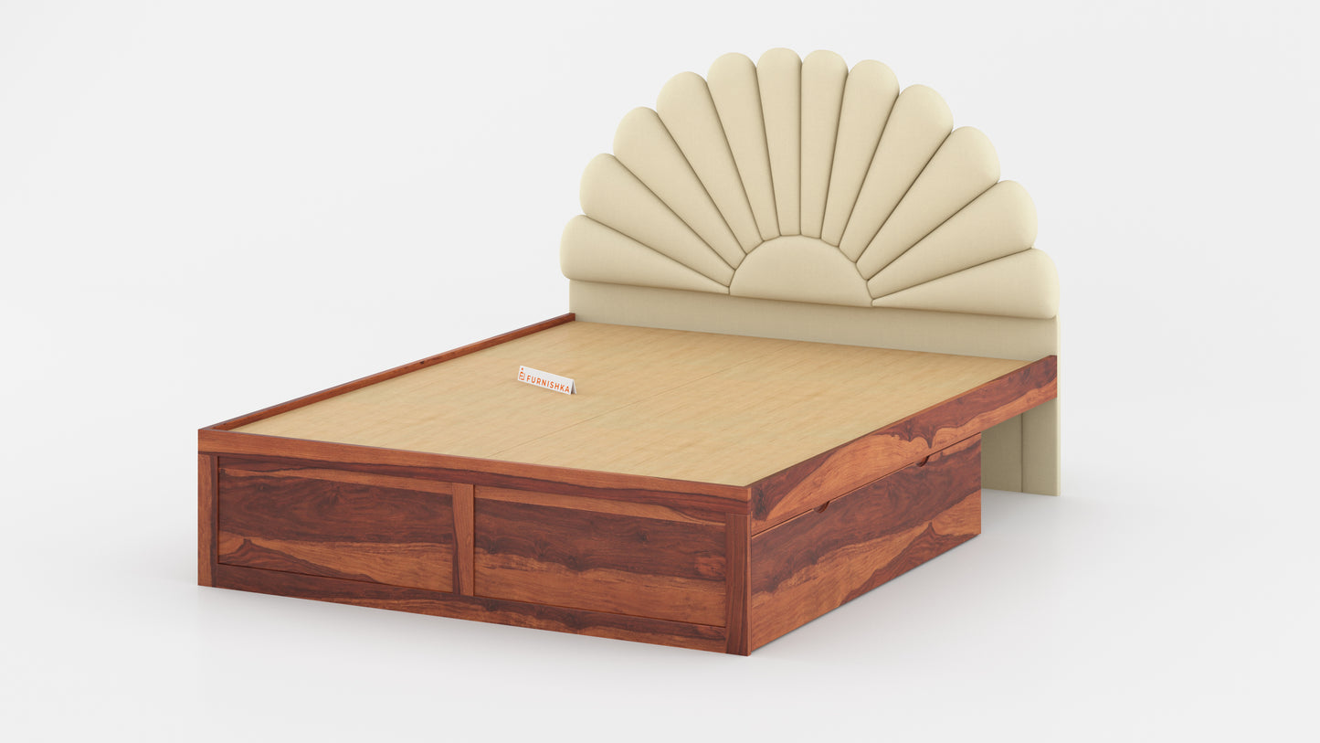 Satin Sheesham Wood bed with Upholstered headboard Drawer Storge Queen Size