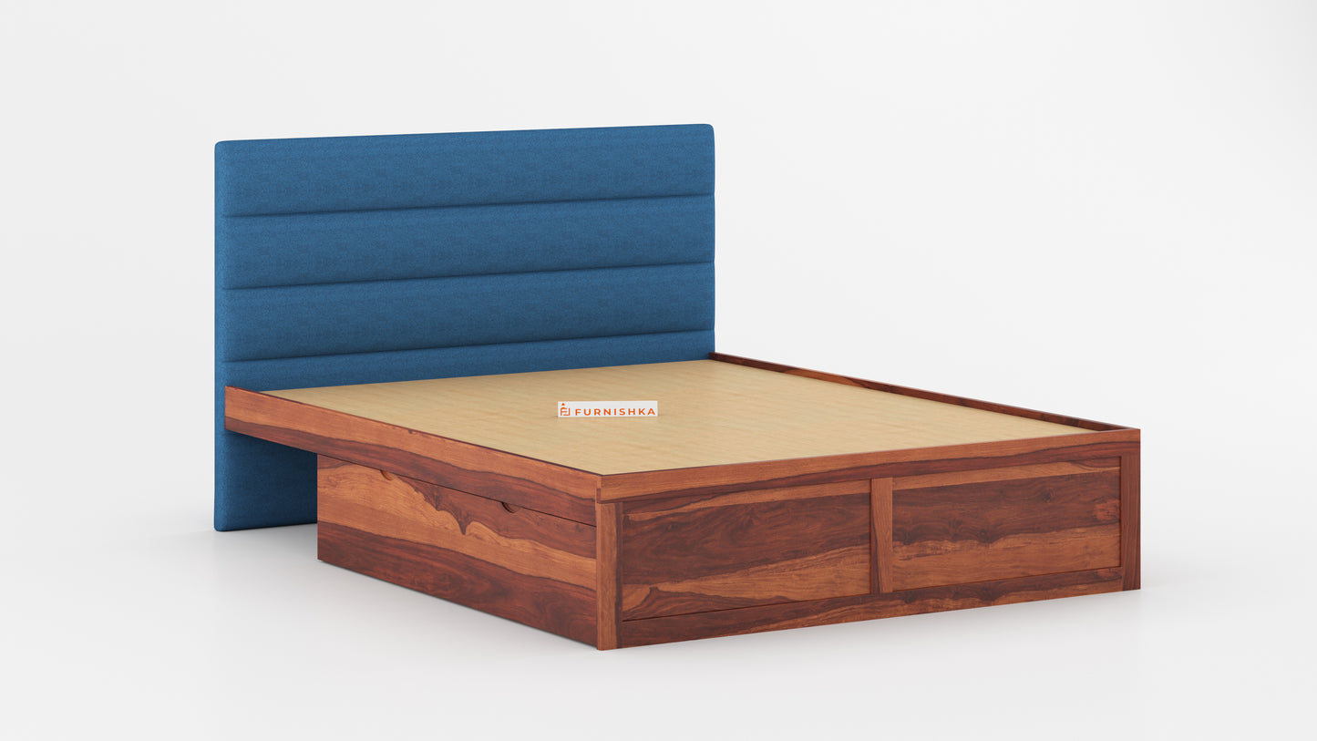 Niva Sheesham Wood bed with Upholstered headboard Drawer Storge Queen Size