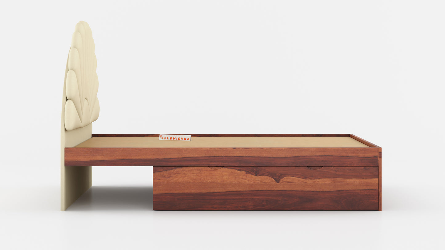 Satin Sheesham Wood bed with Upholstered headboard Drawer Storge Queen Size