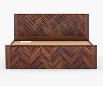 Myra Sheesham Wood Bed Hydraulic Storage - Queen Size - Furnishka 