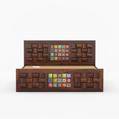 Josy Sheesham Wood Bed Hydraulic Storage - Queen Size - Furnishka 