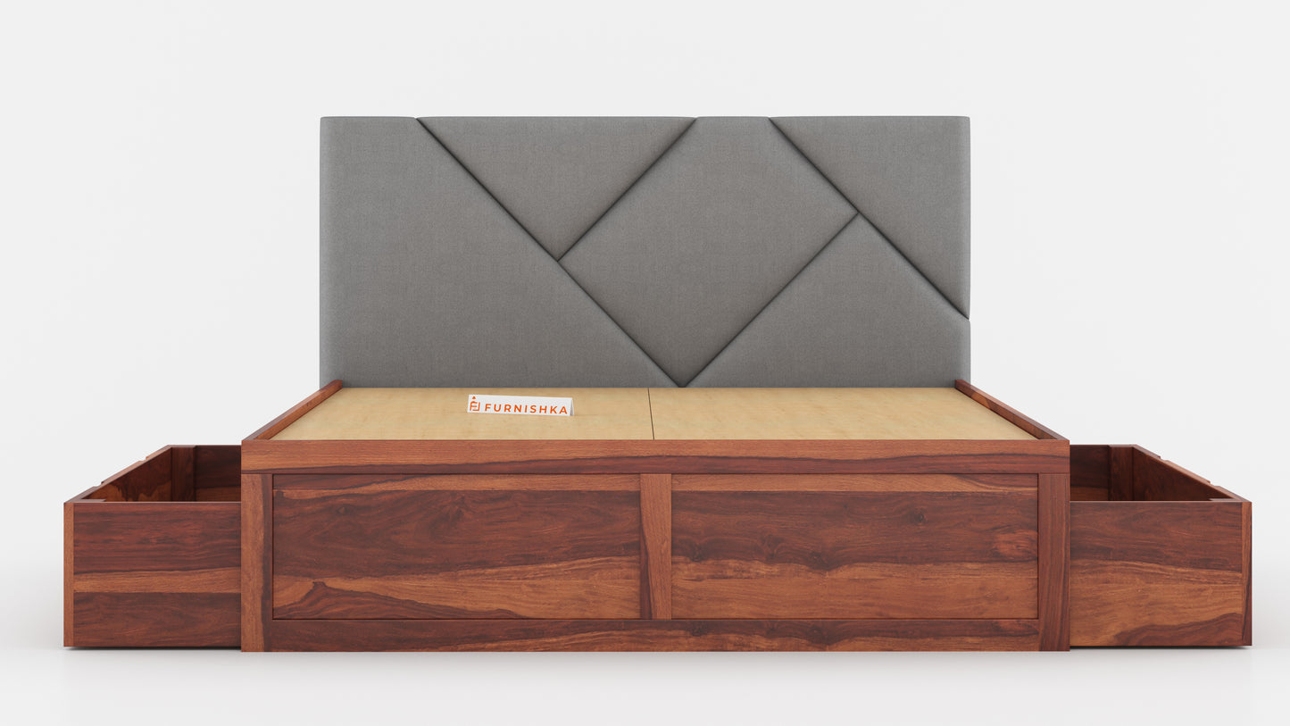 Agatha Sheesham Wood bed with Upholstered headboard Drawer Storge King Size