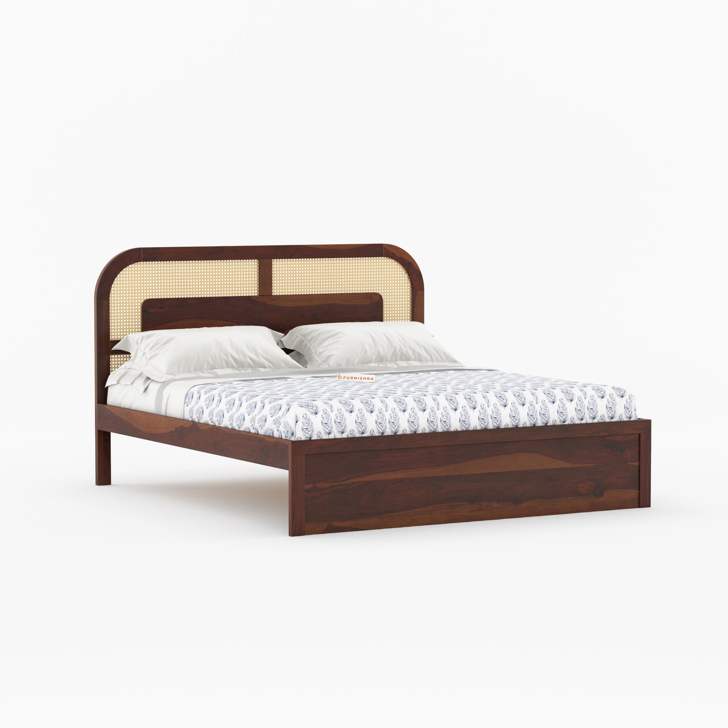 Hester Sheesham Wood Cane Bed With Non Storage - Queen Size - Furnishka 