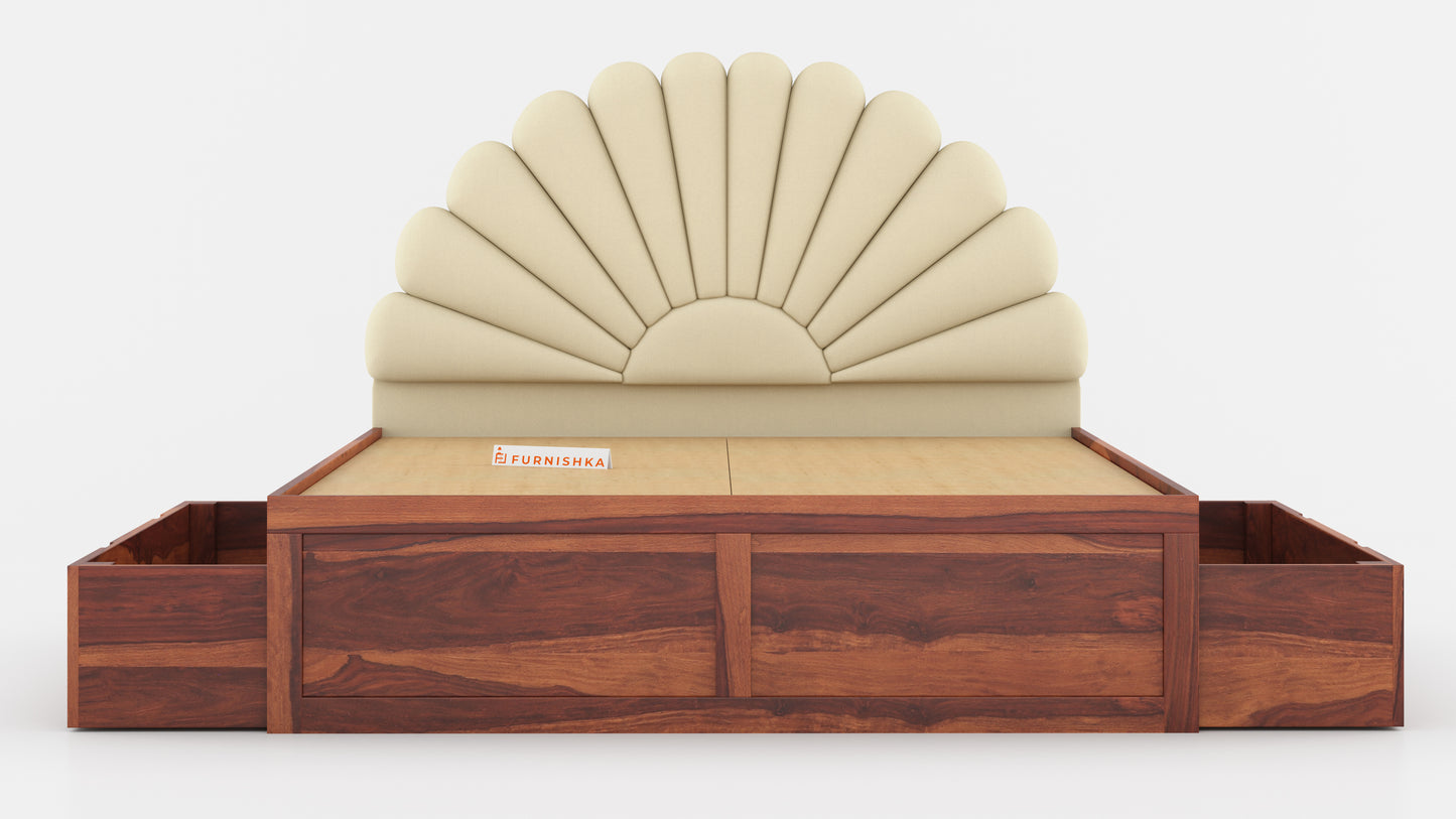 Satin Sheesham Wood bed with Upholstered headboard Drawer Storge Queen Size